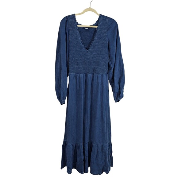 Old Navy Womens Smocked Bodice Maxi Dress Tiered Denim Lyocell Medium Tall - Picture 2 of 7